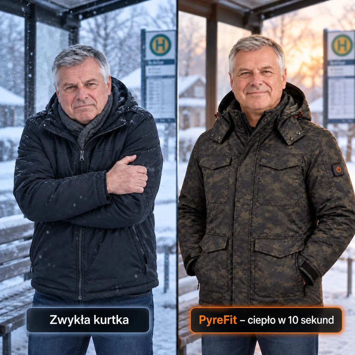 Porównanie: zwykła kurtka zimowa i Alpino z ogrzewaniem