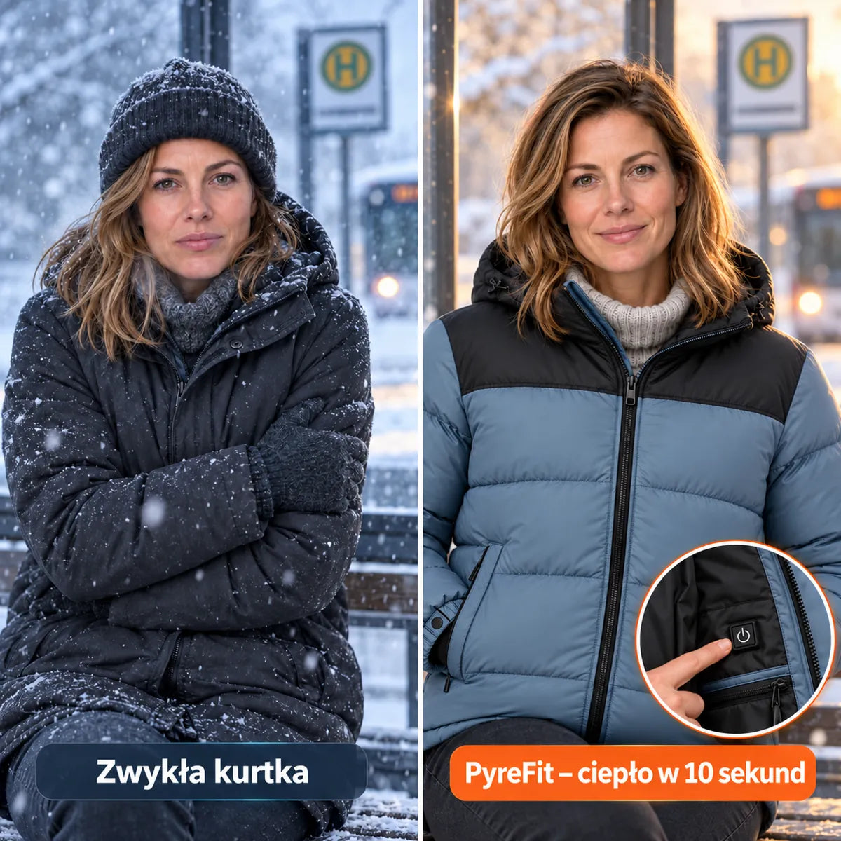 Porównanie: zwykła kurtka zimowa i Gletor z ogrzewaniem