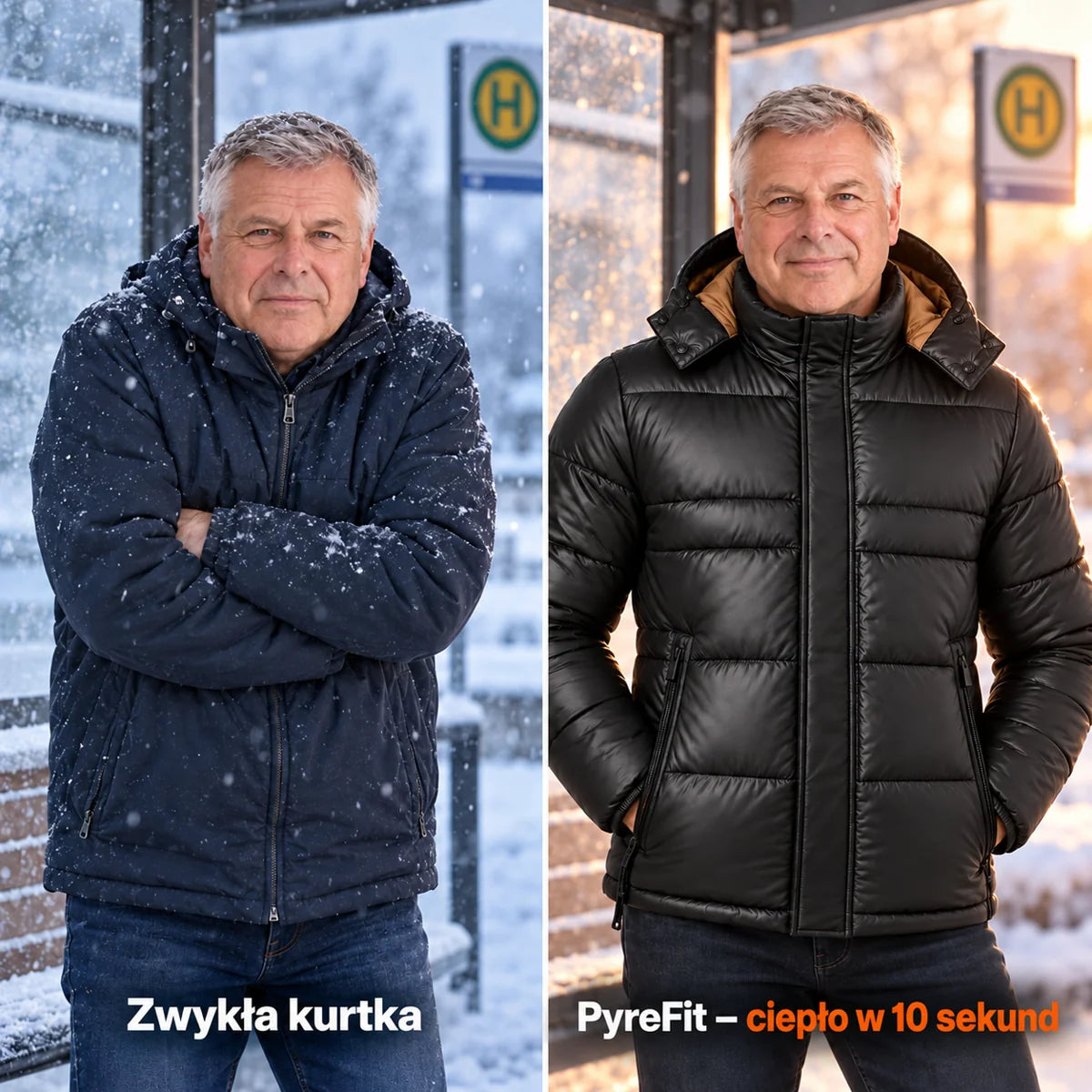 Porównanie: zwykła kurtka zimowa i Norvia z ogrzewaniem