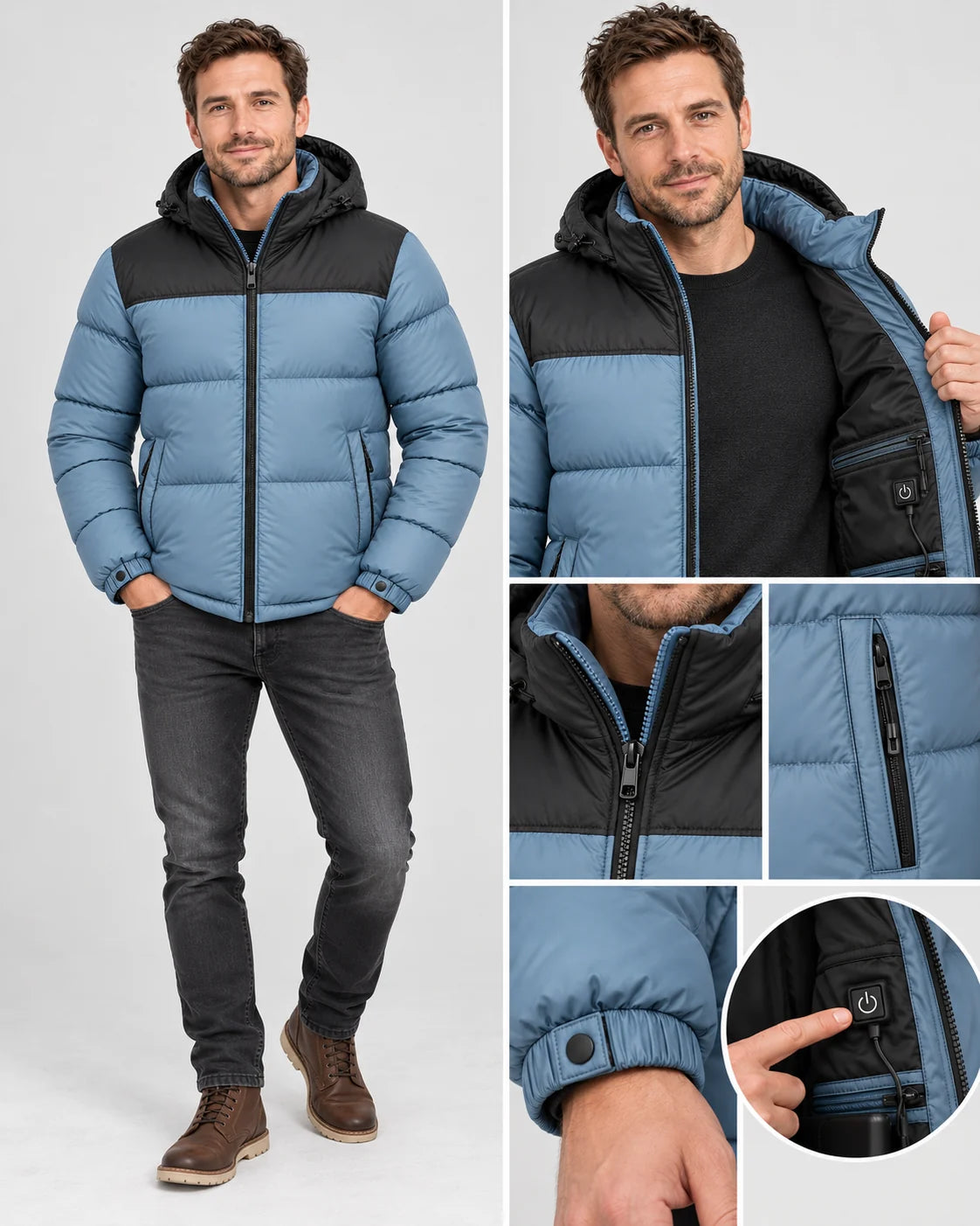 Kurtka pikowana podgrzewana unisex PyreFit Gletor, widok całej sylwetki