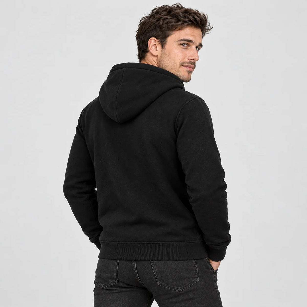 Podgrzewana bluza unisex z kapturem na zamek PyreFit Olivora, widok z tyłu