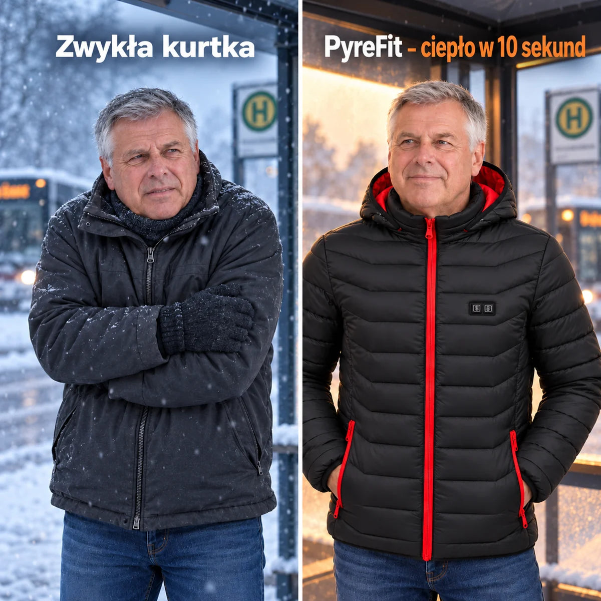 Porównanie: zwykła kurtka zimowa i Travina z ogrzewaniem
