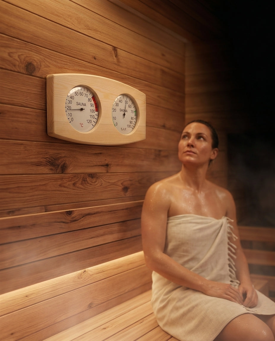 Drewniany termometr i higrometr do sauny – temperatura i wilgotność w jednym rzucie oka – zdjęcie produktu 3