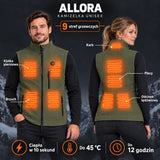 Kamizelka podgrzewana unisex PyreFit Allora: 9 stref grzewczych – kark, klatka piersiowa, brzuch, plecy i odcinek lędźwiowy