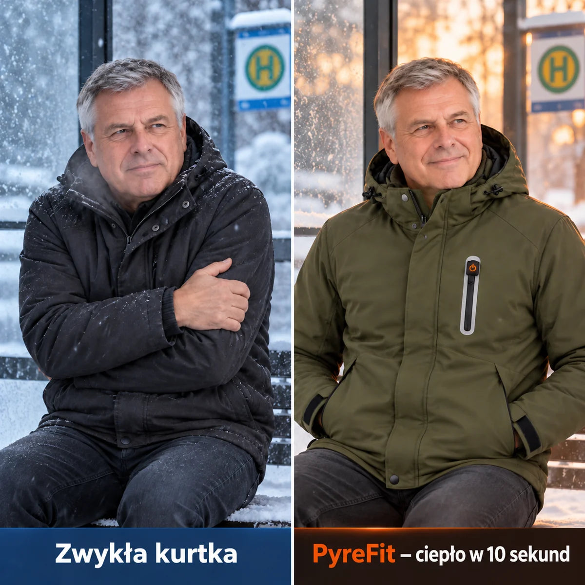 Porównanie: zwykła kurtka zimowa i Calvero z ogrzewaniem