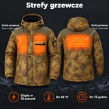 Męski płaszcz podgrzewany moro PyreFit Mistro: strefy grzewcze – tułów