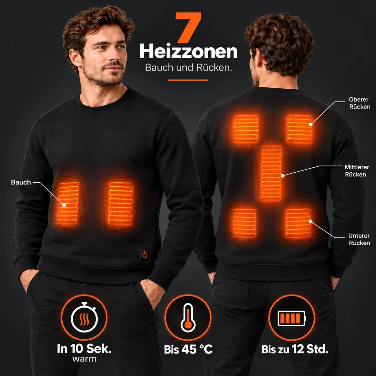 Bluza podgrzewana z okrągłym dekoltem PyreFit Aeroan: 7 stref grzewczych – brzuch i plecy