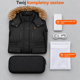 Płaszcz zimowy podgrzewany damski PyreFit Apexor w kolorze czarnym, zestaw kompletny