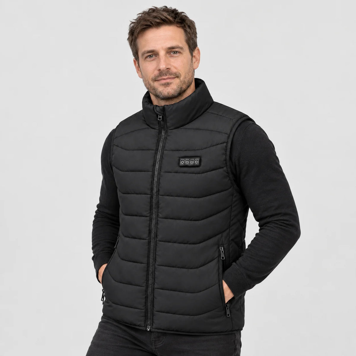 Podgrzewana kamizelka unisex PyreFit Aurina, widok z przodu na modelu