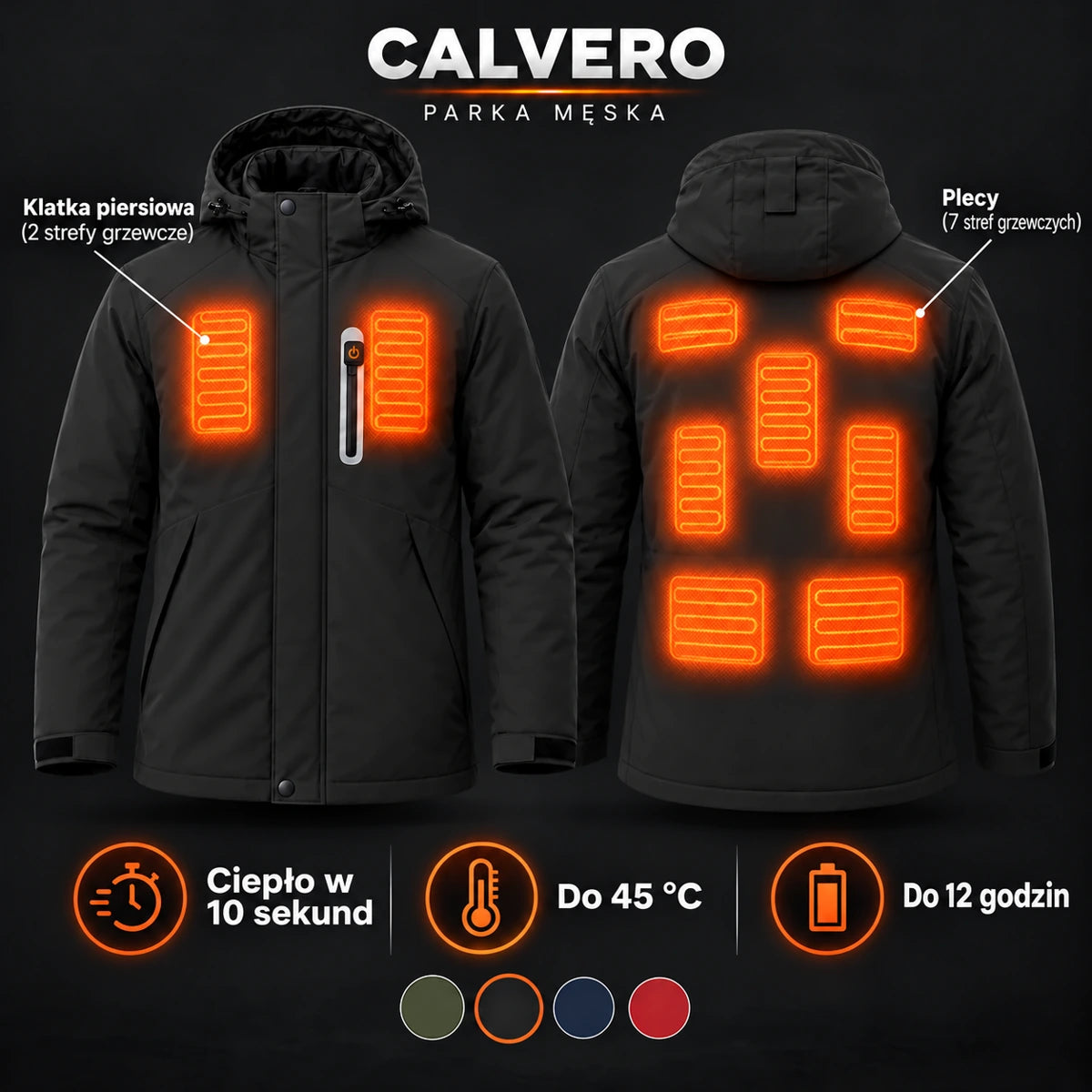 PyreFit Calvero w kolorze czarnym – strefy grzewcze