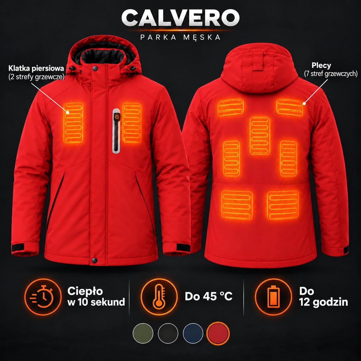 PyreFit Calvero w kolorze czerwonym – strefy grzewcze