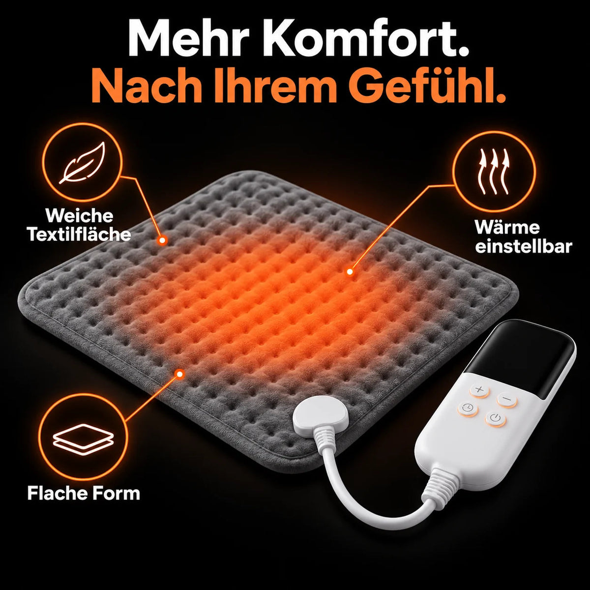 Elektryczna poduszka grzewcza o miękkiej powierzchni i płaskim kształcie