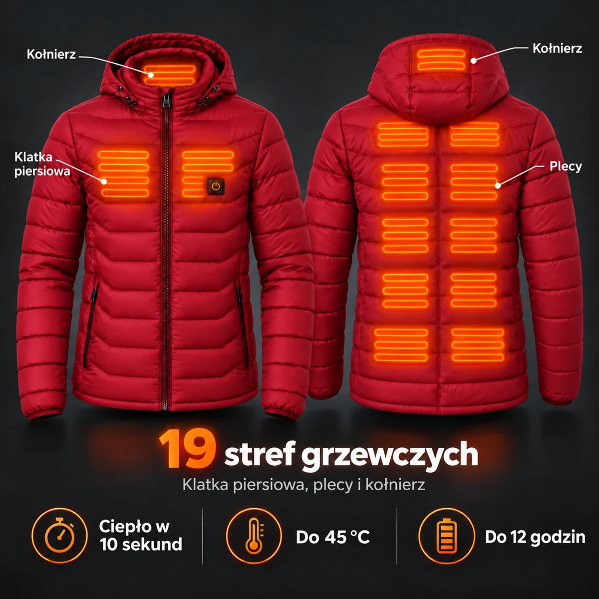 PyreFit Rangor w kolorze czerwonym – strefy grzewcze