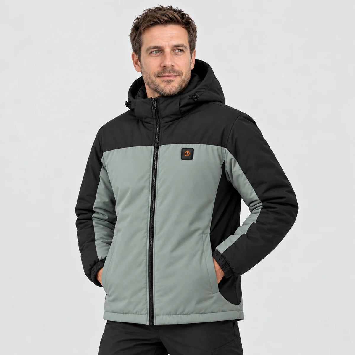 Parka podgrzewana unisex PyreFit Schiefer, widok z przodu na modelu