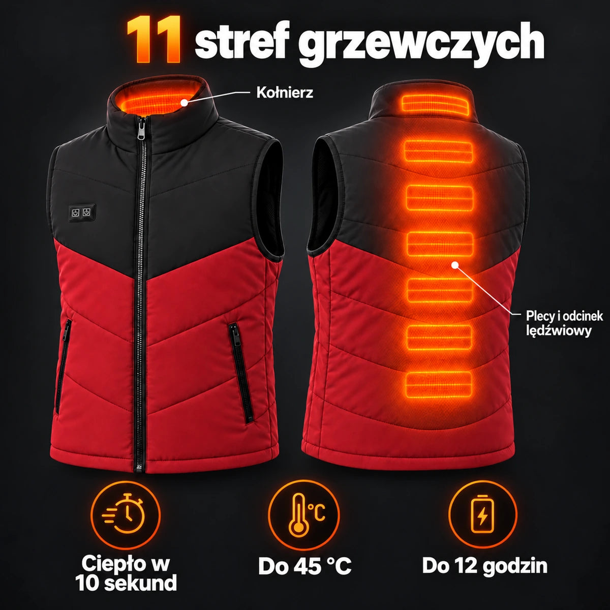 PyreFit Sherpor w kolorze czerwonym – strefy grzewcze