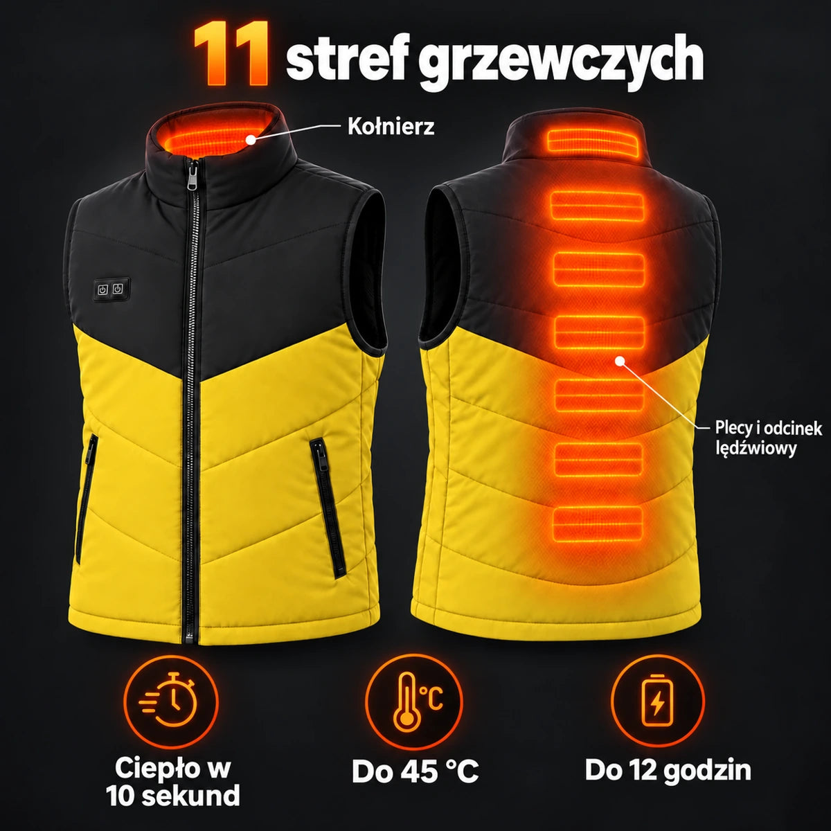 PyreFit Sherpor w kolorze żółtym – strefy grzewcze