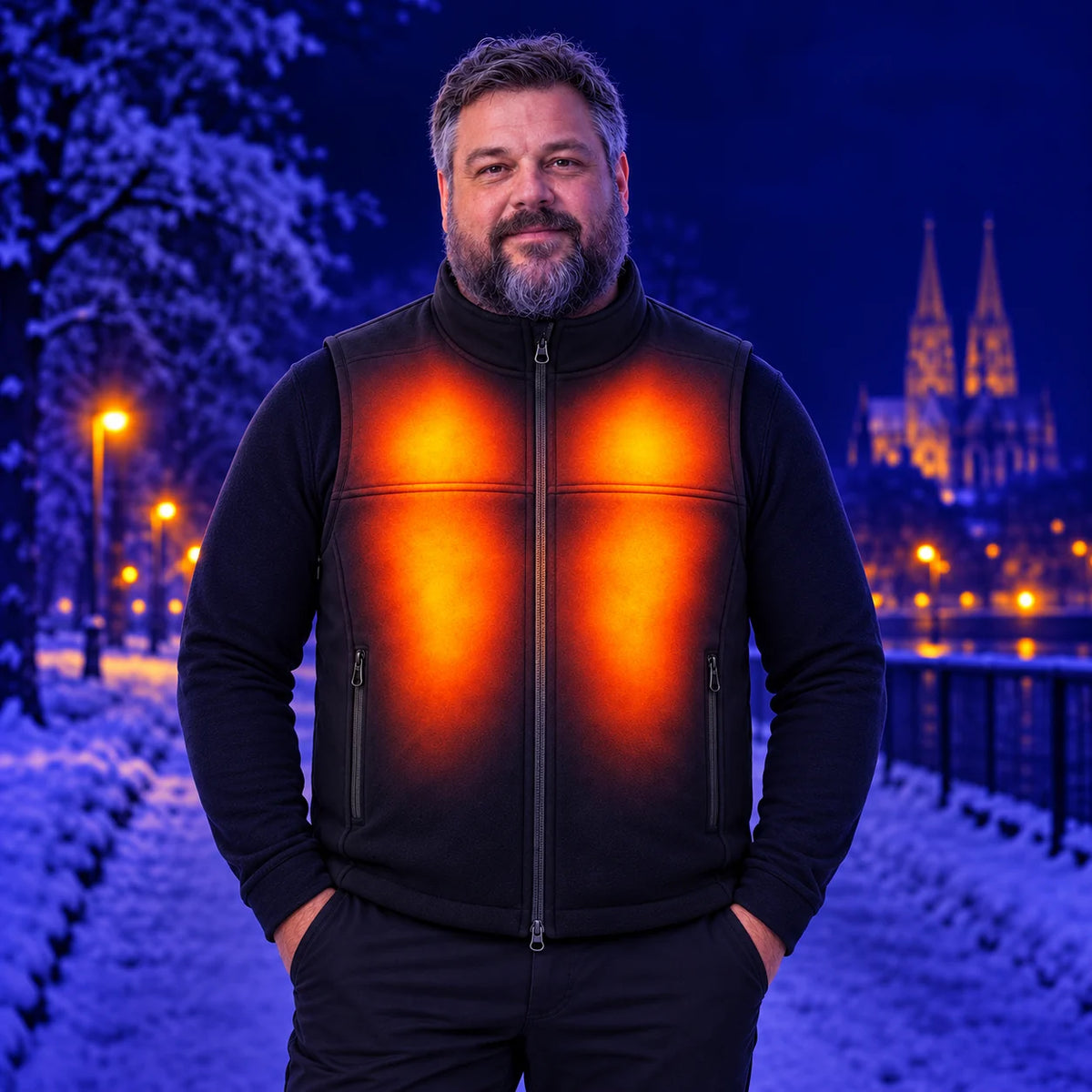 Podgrzewana kamizelka unisex z regulacją obwodu PyreFit Tarnor – ciepło na klatce piersiowej (4 strefy) i plecach (9 stref)