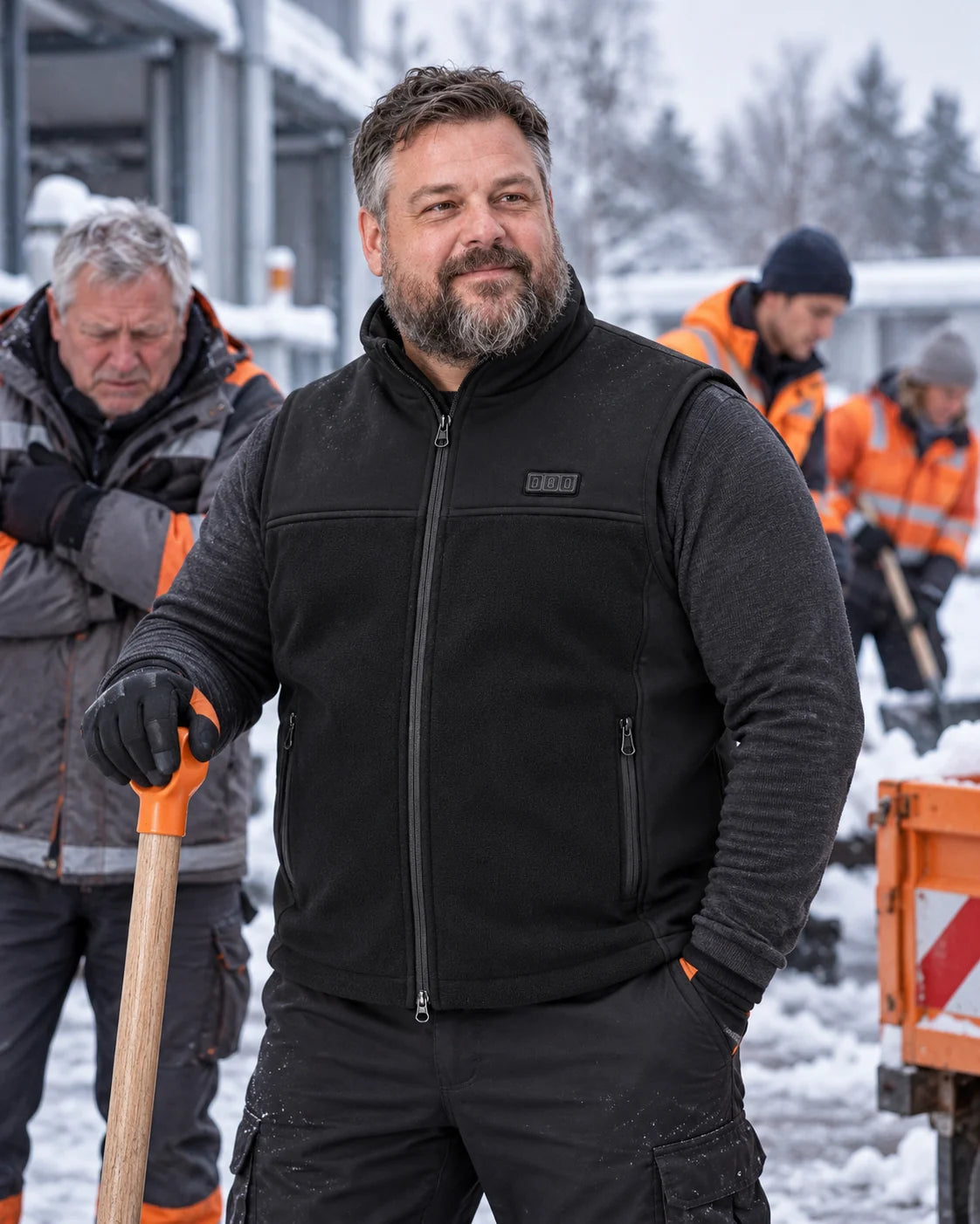 Podgrzewana kamizelka unisex z regulacją obwodu PyreFit Tarnor zimą: podczas pracy na zewnątrz