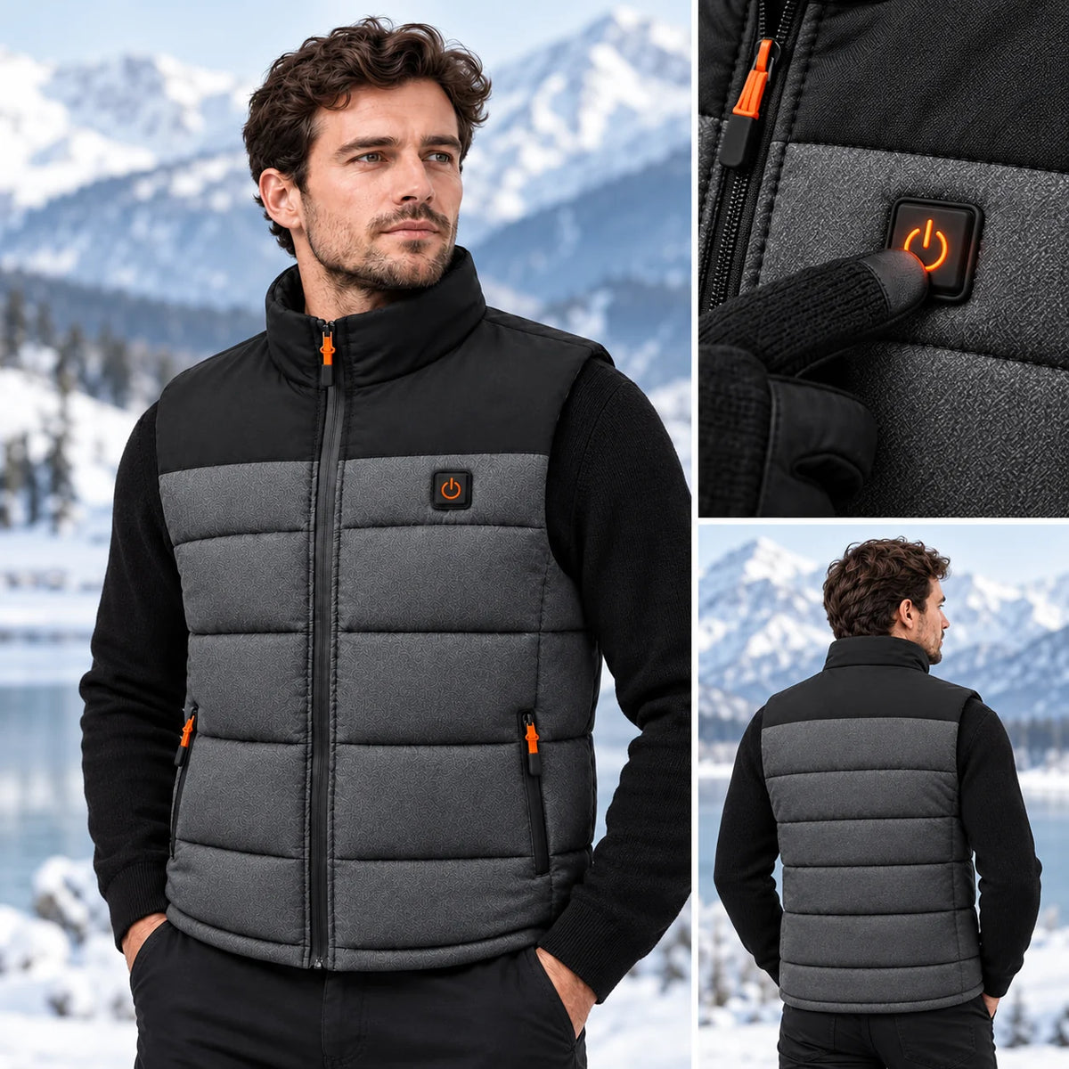 Kamizelka podgrzewana unisex PyreFit Trailon, przycisk sterowania z bliska
