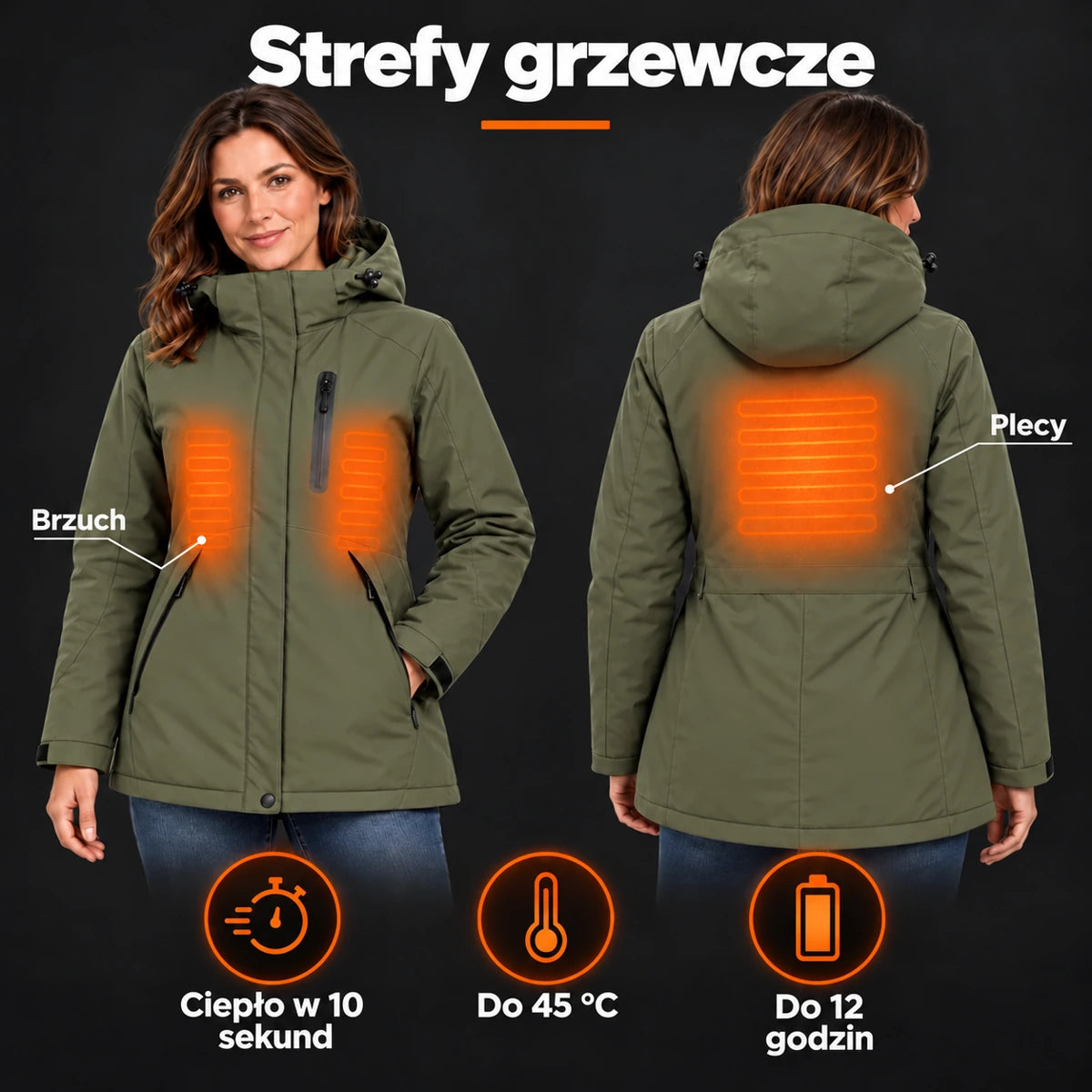 PyreFit Traverso w kolorze khaki – strefy grzewcze