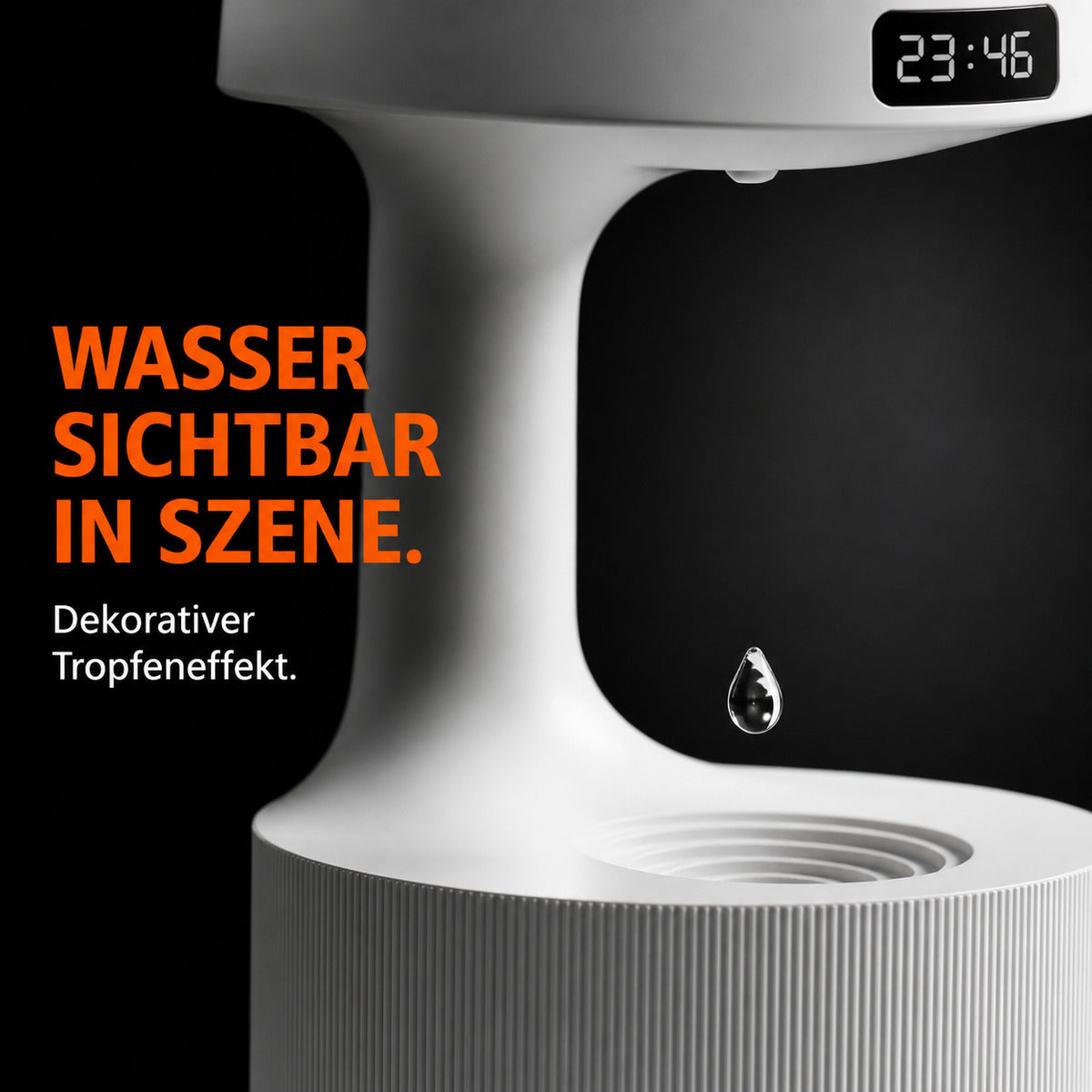 Nawilżacz z efektem kropel i zegarem LED – widok szczegółowy 4