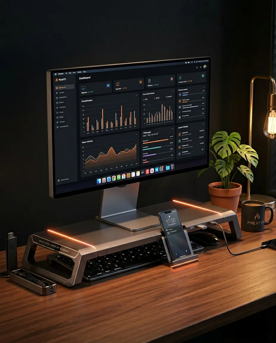 Podstawka pod monitor z szufladą i podświetleniem RGB – ekran na wysokości oczu – zdjęcie produktu 2