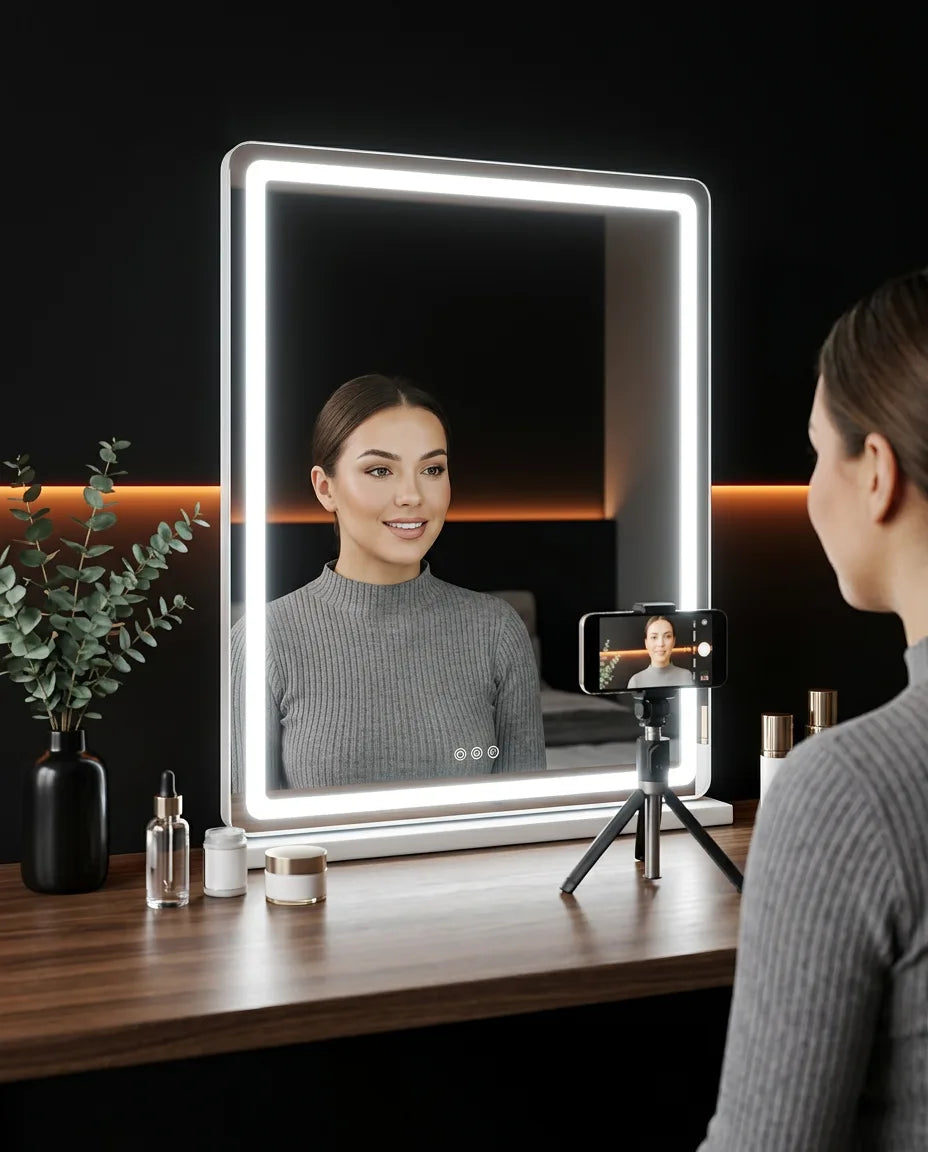 Lusterko do makijażu z oświetleniem – trzy tryby światła, ściemnianie i wierne odwzorowanie kolorów – zdjęcie produktu 3