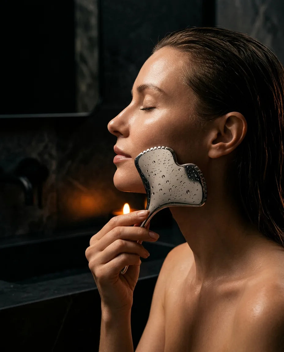 Stalowe gua sha – chłodzący masaż twarzy do konturowania – zdjęcie produktu 2