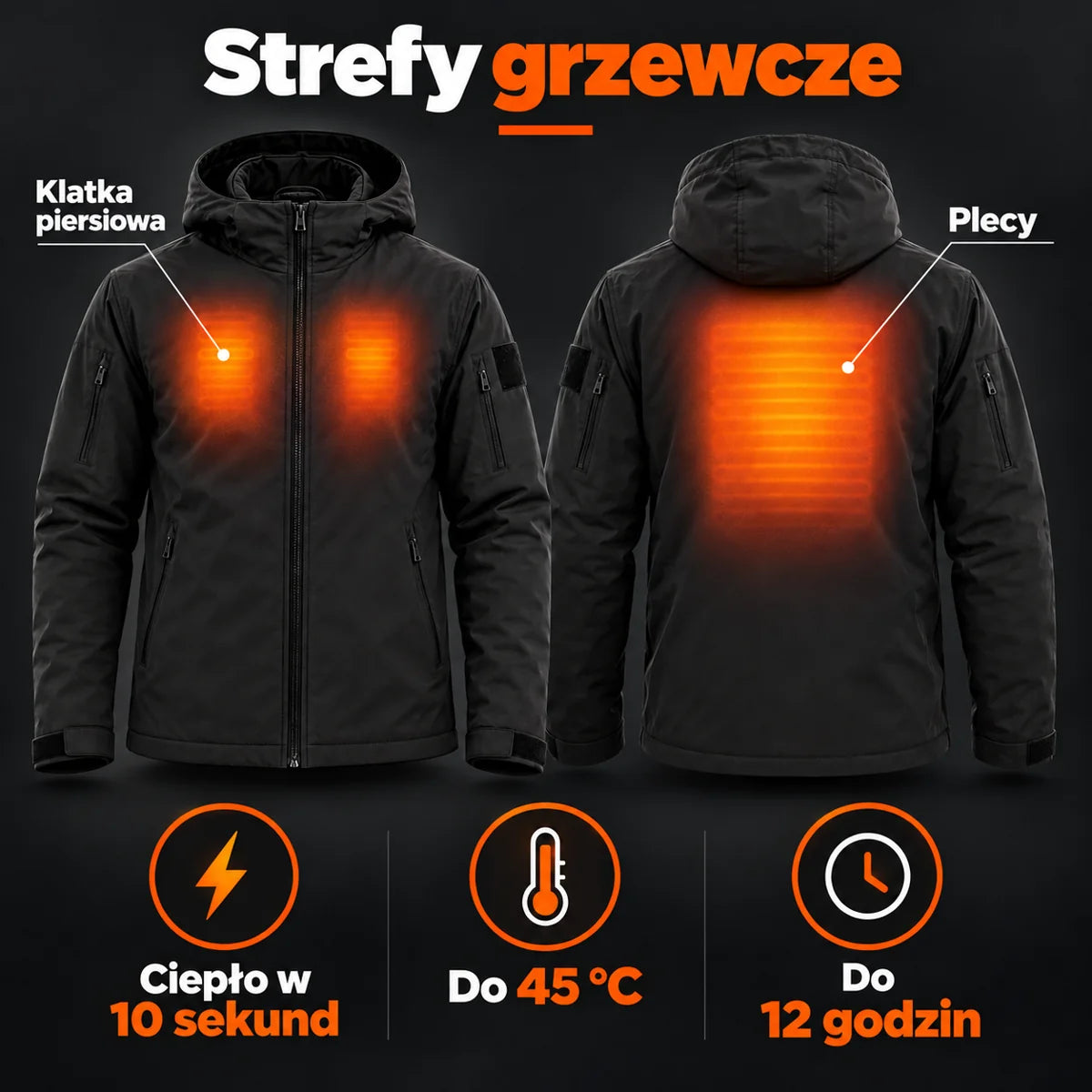 Kurtka podgrzewana na co dzień PyreFit Summaro: strefy grzewcze – klatka piersiowa i plecy