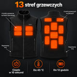 Podgrzewana kamizelka unisex z regulacją obwodu PyreFit Tarnor: 13 stref grzewczych na klatce piersiowej (4 strefy) i plecach (9 stref)