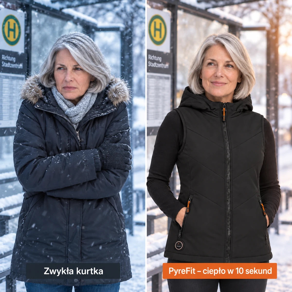 Porównanie: zwykła kurtka zimowa i Transitor z ogrzewaniem
