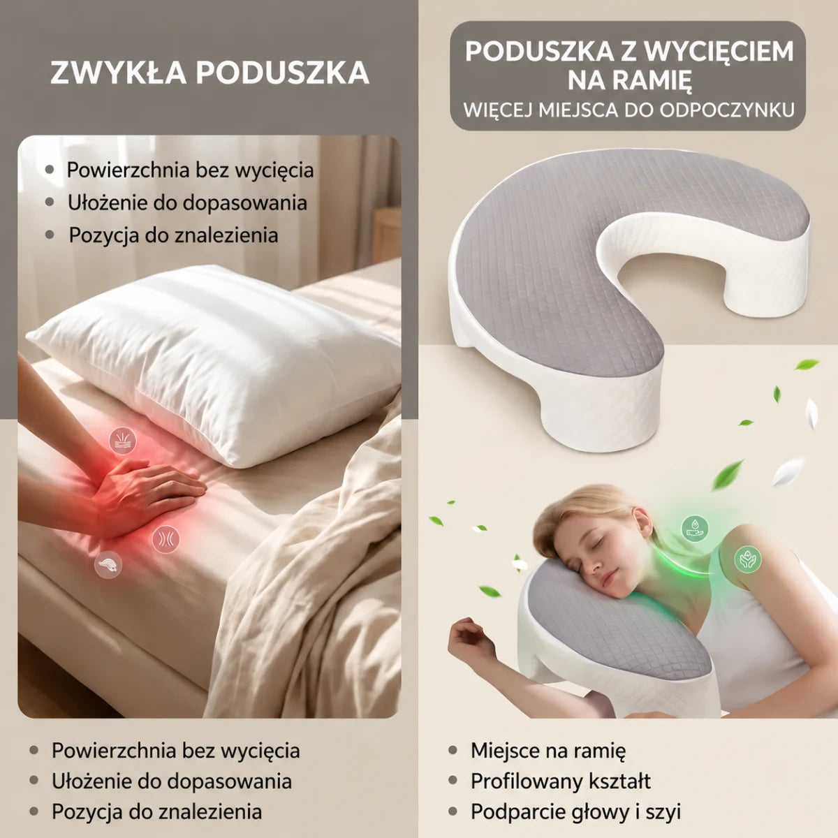 Podparcie dla głowy. Miejsce dla barku.