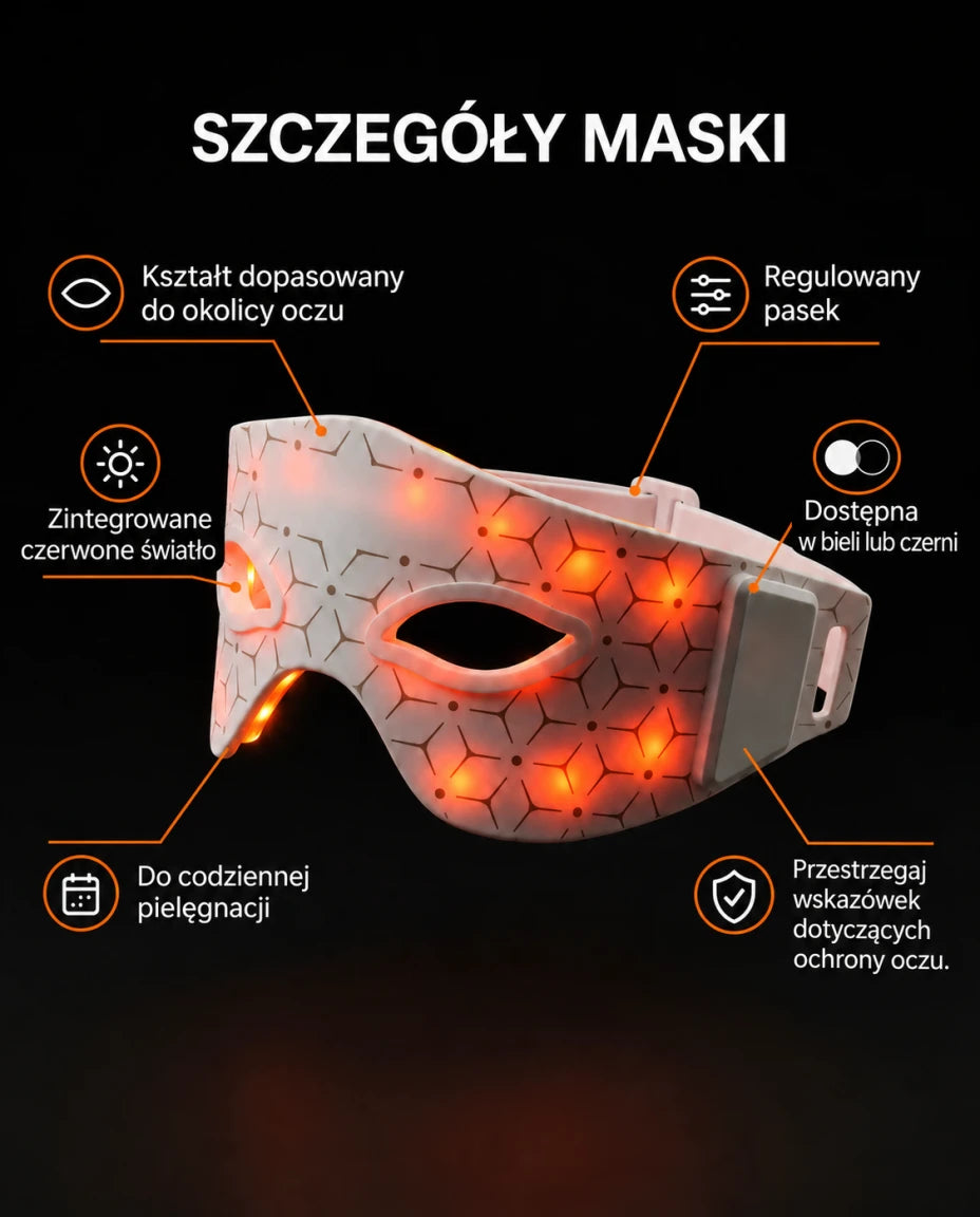Maska na okolice oczu z czerwonym światłem — Szczegóły maski