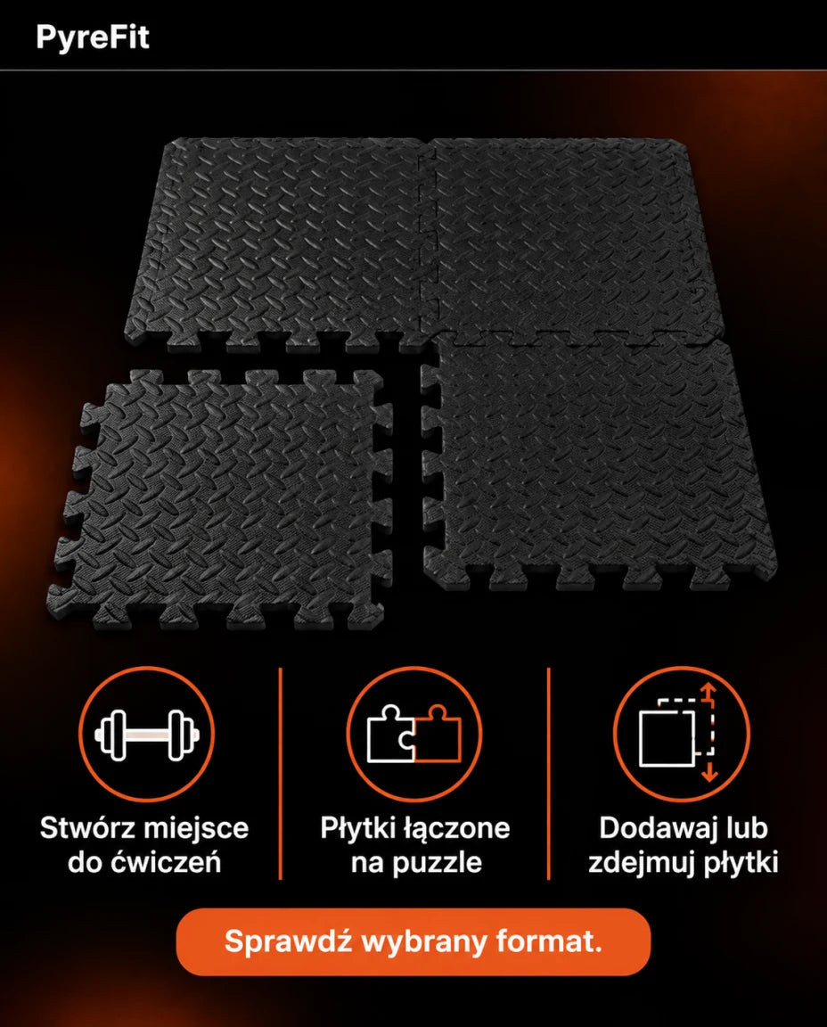 Stwórz miejsce do ćwiczeń · Płytki łączone na puzzle · Dodawaj lub zdejmuj płytki · Sprawdź wybrany format