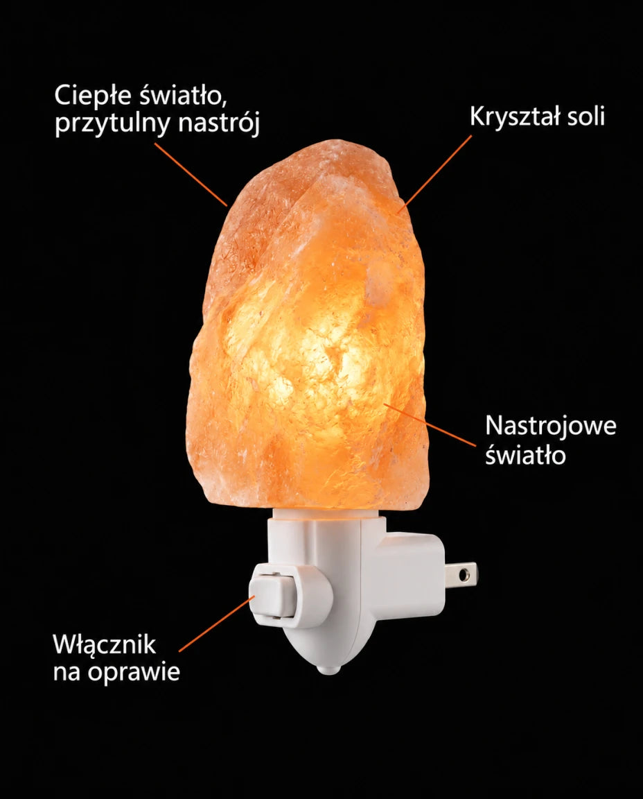 Ciepłe światło, przytulny nastrój — Kryształ soli — Nastrojowe światło — Włącznik na oprawie