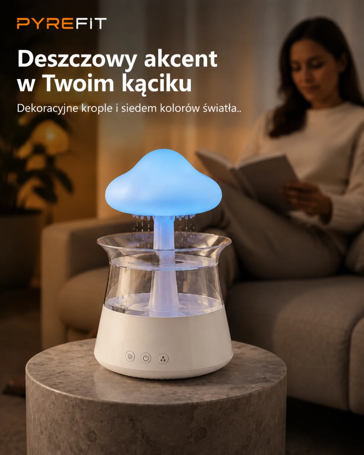 Deszczowy akcent w Twoim kąciku · Dekoracyjne krople i siedem kolorów światła.
