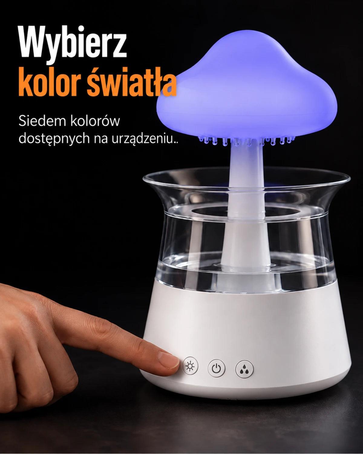 Wybierz kolor światła · Siedem kolorów dostępnych na urządzeniu.