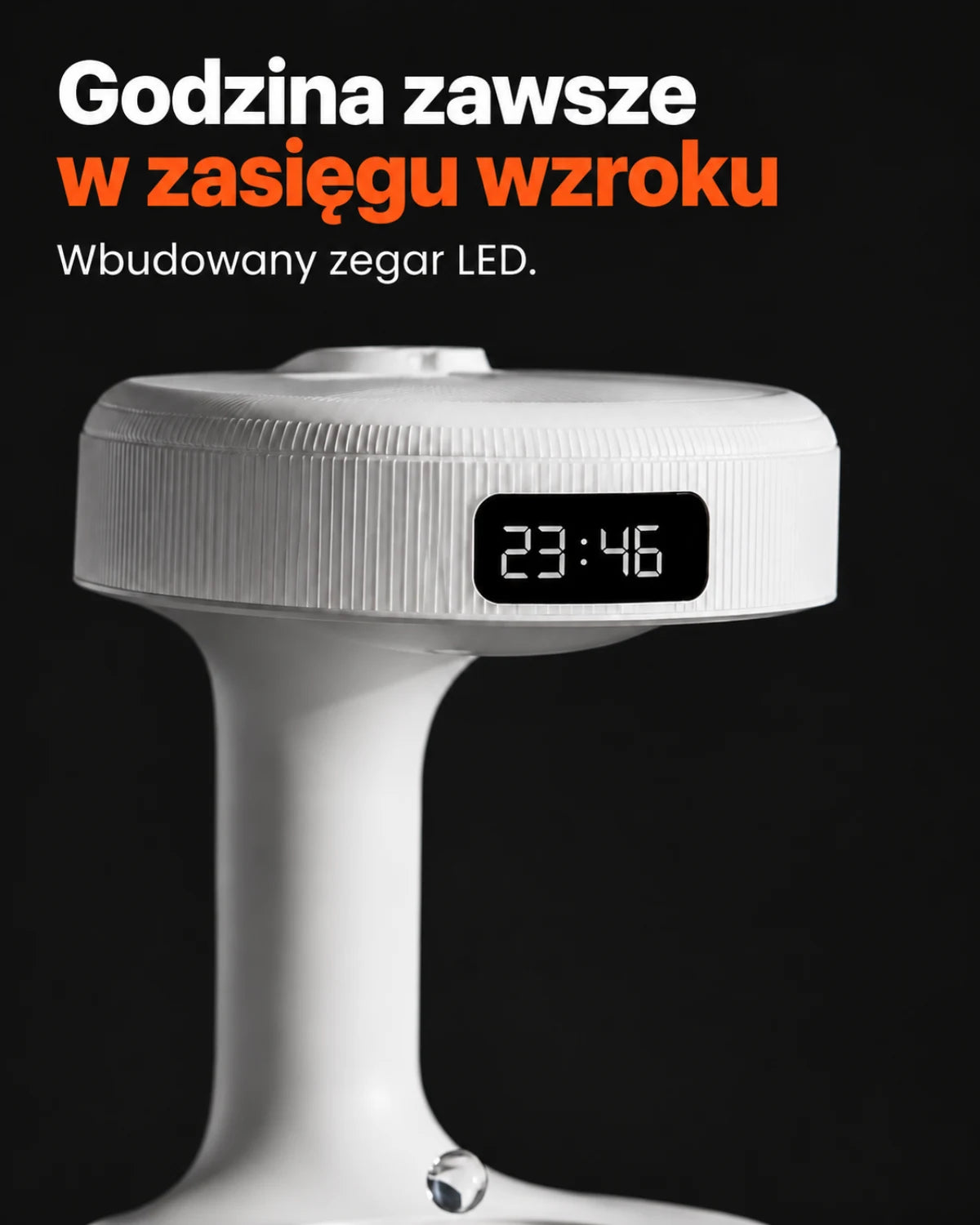 Nawilżacz z efektem kropli i zegarem LED — Godzina zawsze w zasięgu wzroku; Wbudowany zegar LED.