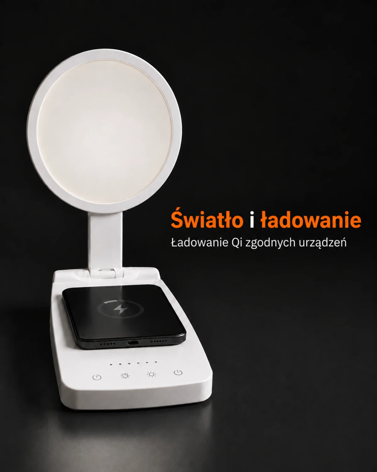 Lampa z podstawą do ładowania Qi — Światło i ładowanie; Ładowanie Qi zgodnych urządzeń