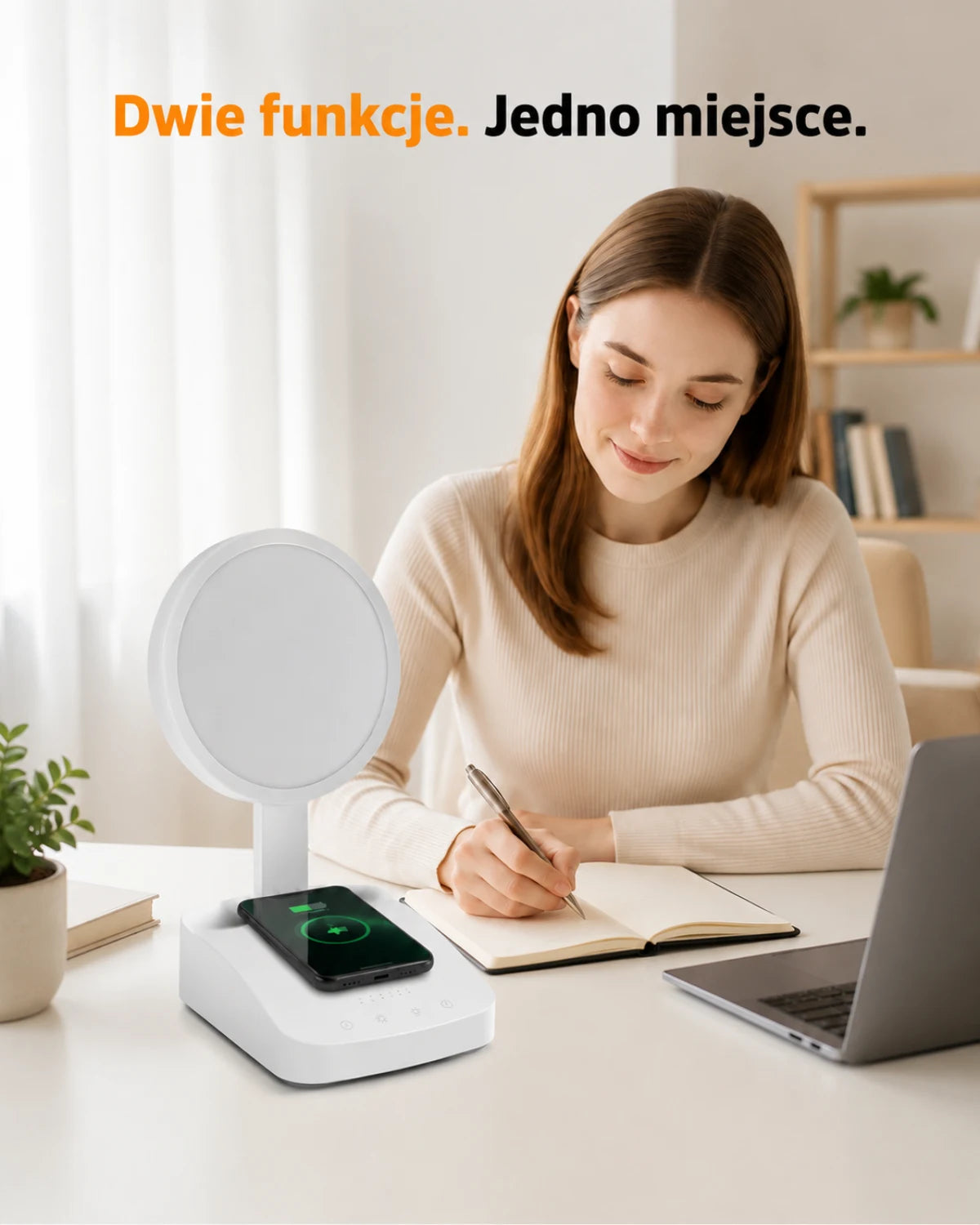 Lampa z podstawą do ładowania Qi — Dwie funkcje. Jedno miejsce.