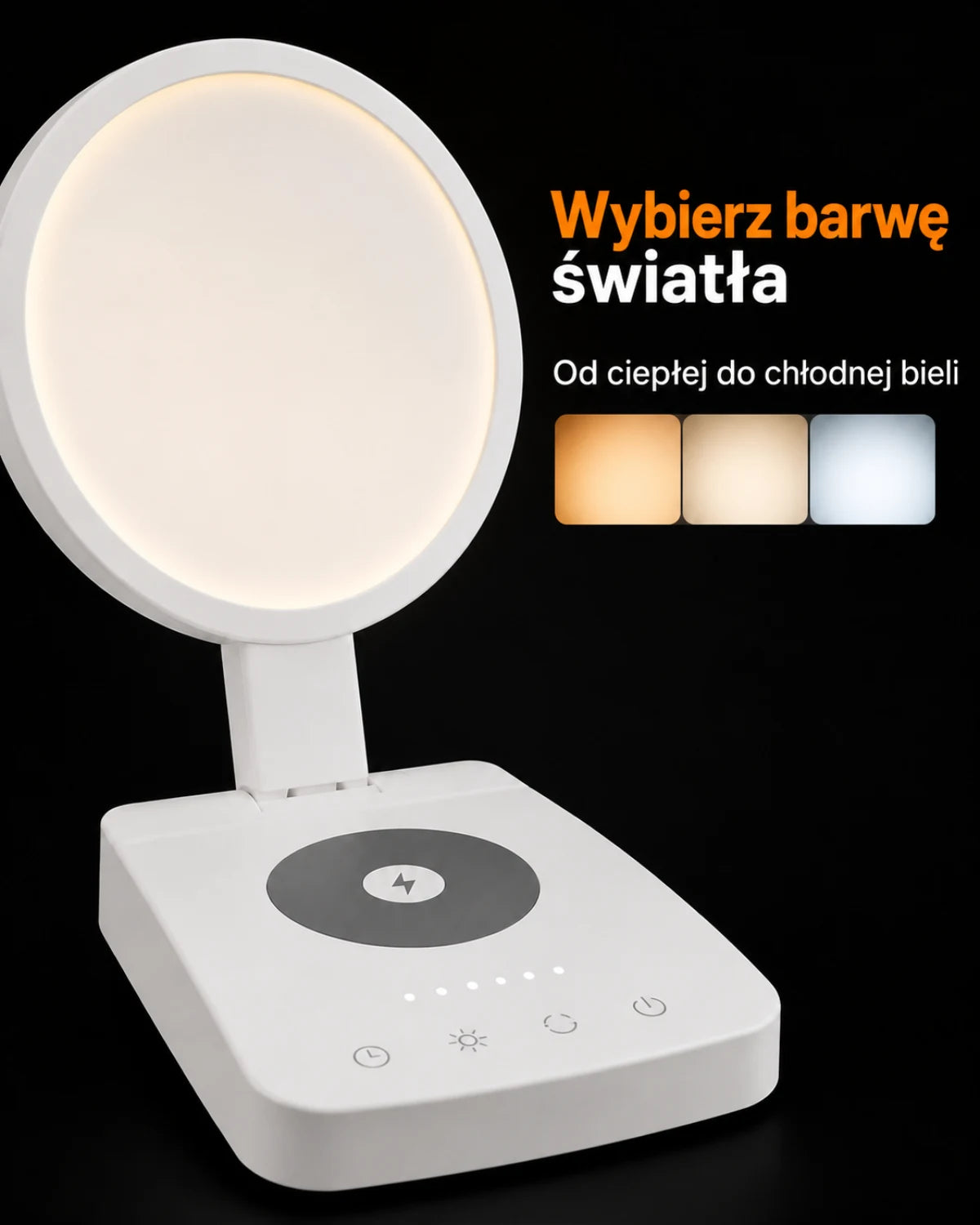 Lampa z podstawą do ładowania Qi — Wybierz barwę światła; Od ciepłej do chłodnej bieli