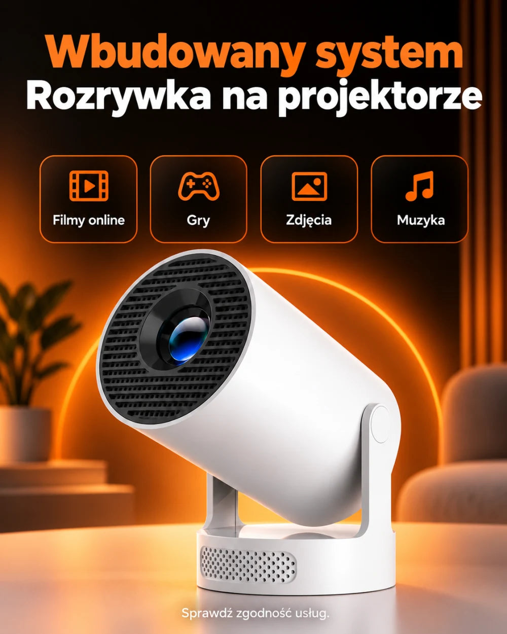 Mini projektor na filmowe wieczory — Wbudowany system; Rozrywka na projektorze