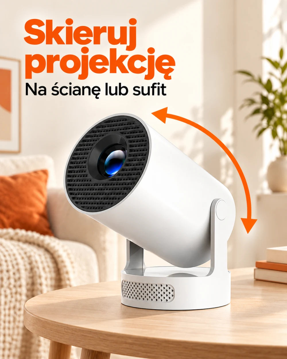 Mini projektor na filmowe wieczory — Skieruj projekcję; Na ścianę lub sufit