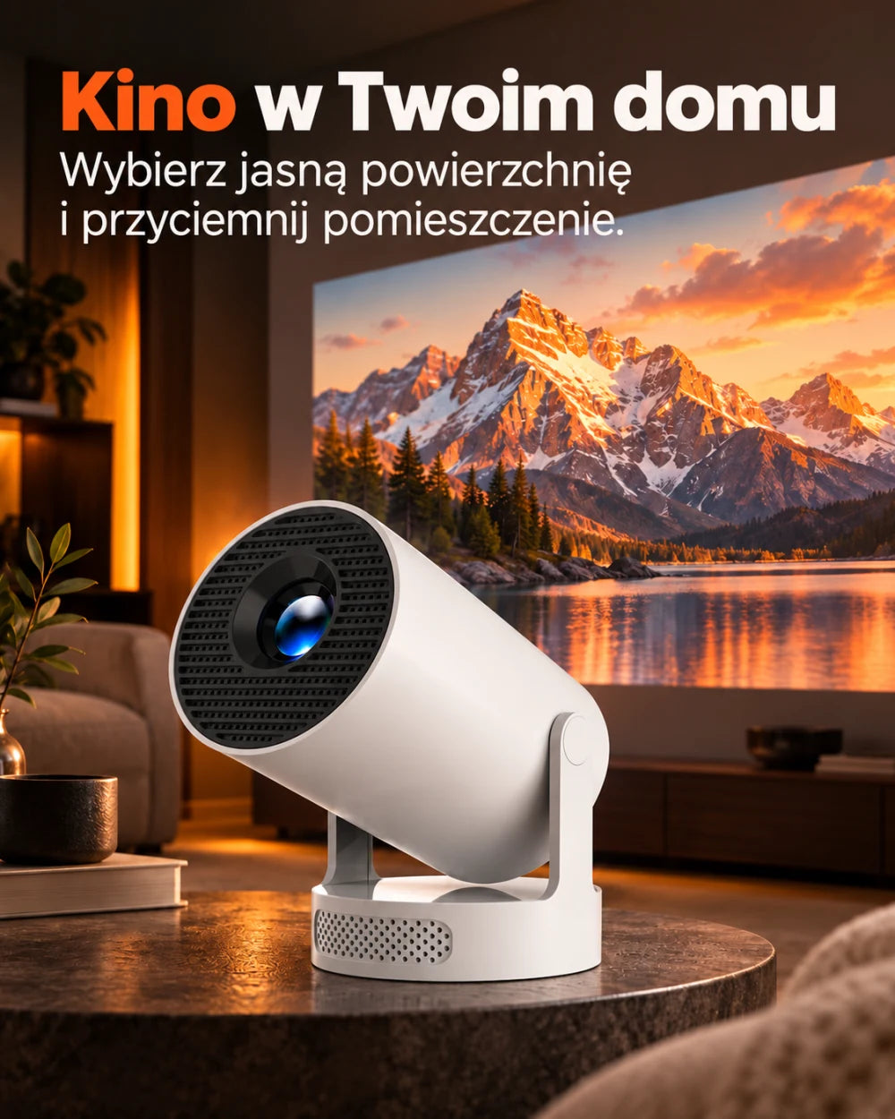 Mini projektor na filmowe wieczory — Kino w Twoim domu; Wybierz jasną powierzchnię i przyciemnij pomieszczenie.
