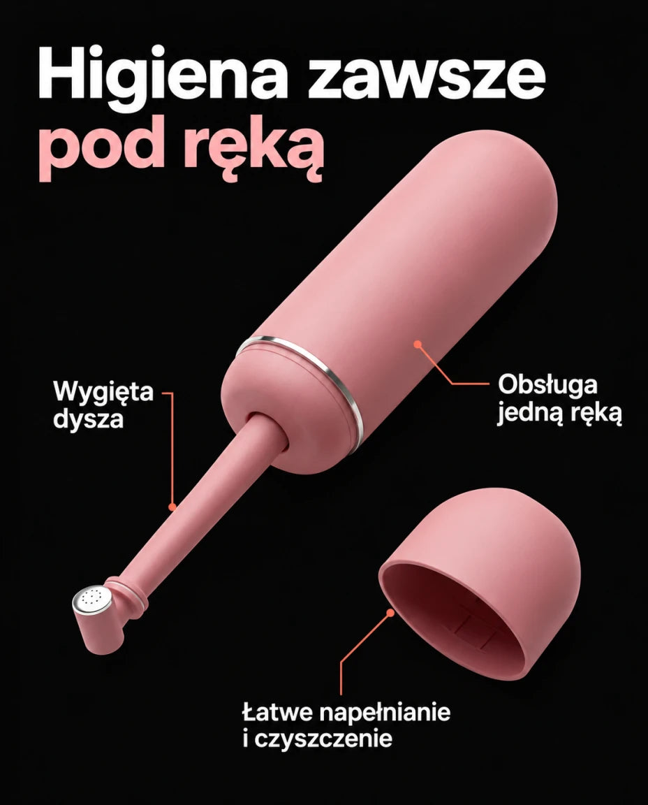 Higiena zawsze pod ręką — Wygięta dysza — Obsługa jedną ręką — Łatwe napełnianie i czyszczenie