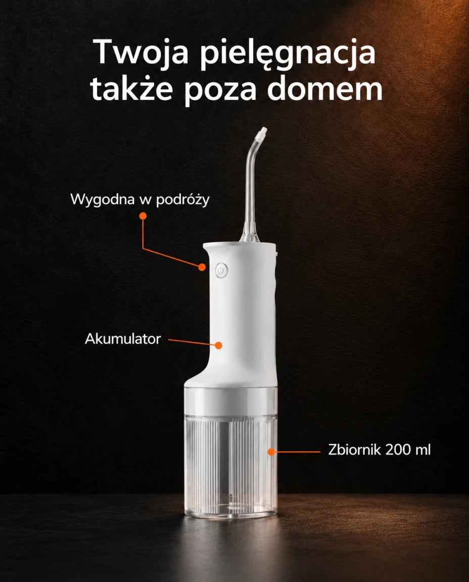 Twoja pielęgnacja także poza domem — Wygodna w podróży — Akumulator — Zbiornik 200 ml