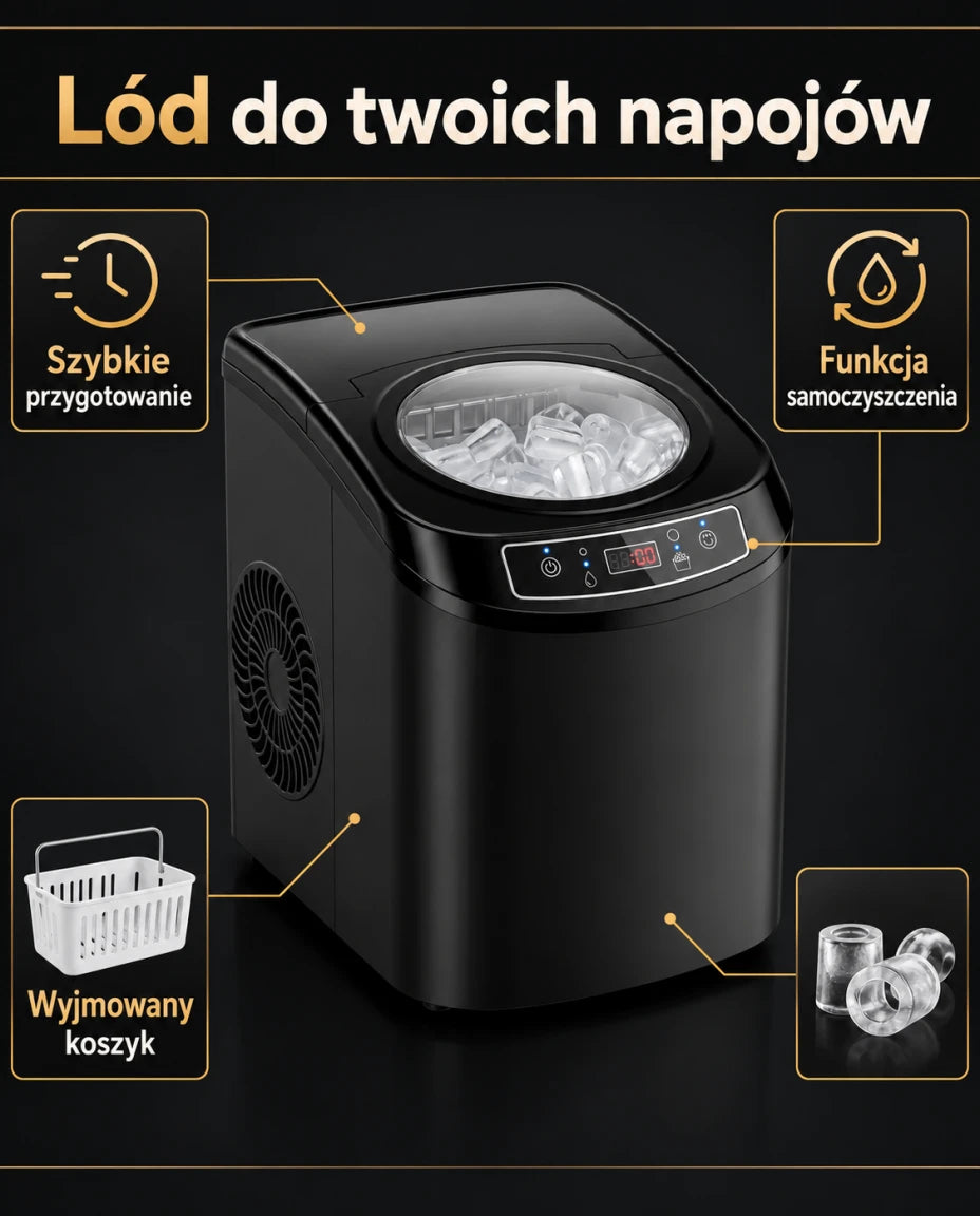 Lód do twoich napojów — Szybkie przygotowanie — Funkcja samoczyszczenia — Wyjmowany koszyk