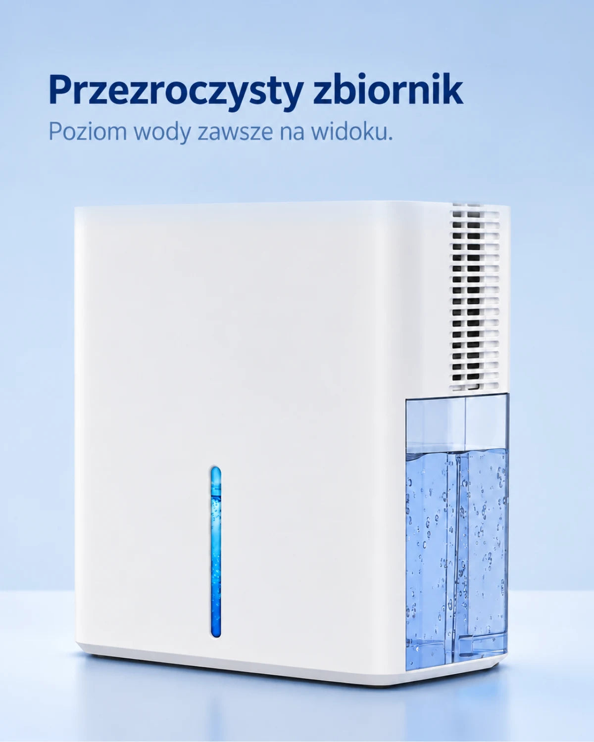 Przezroczysty zbiornik · Poziom wody zawsze na widoku