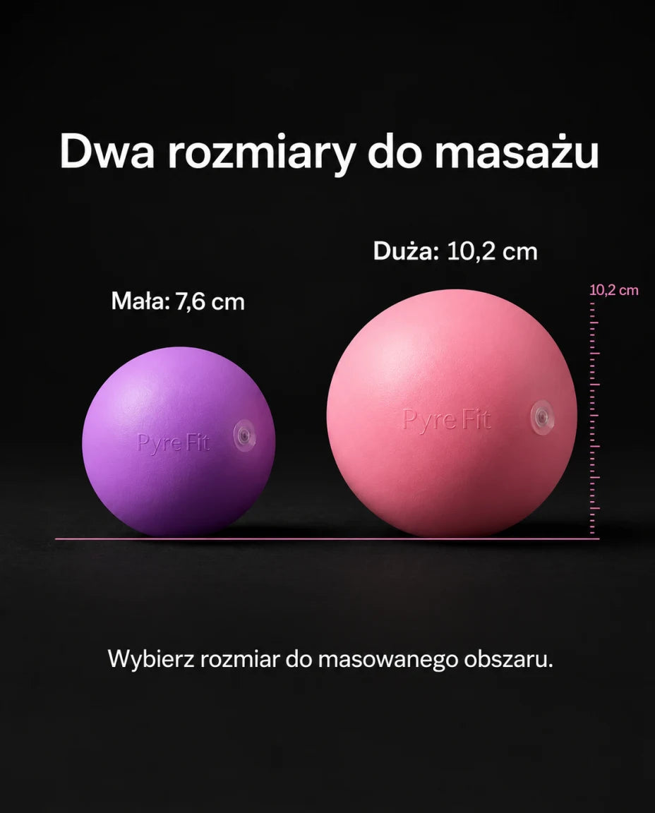 Dwa rozmiary do masażu · Mała: 7,6 cm · Duża: 10,2 cm · Wybierz rozmiar do masowanego obszaru