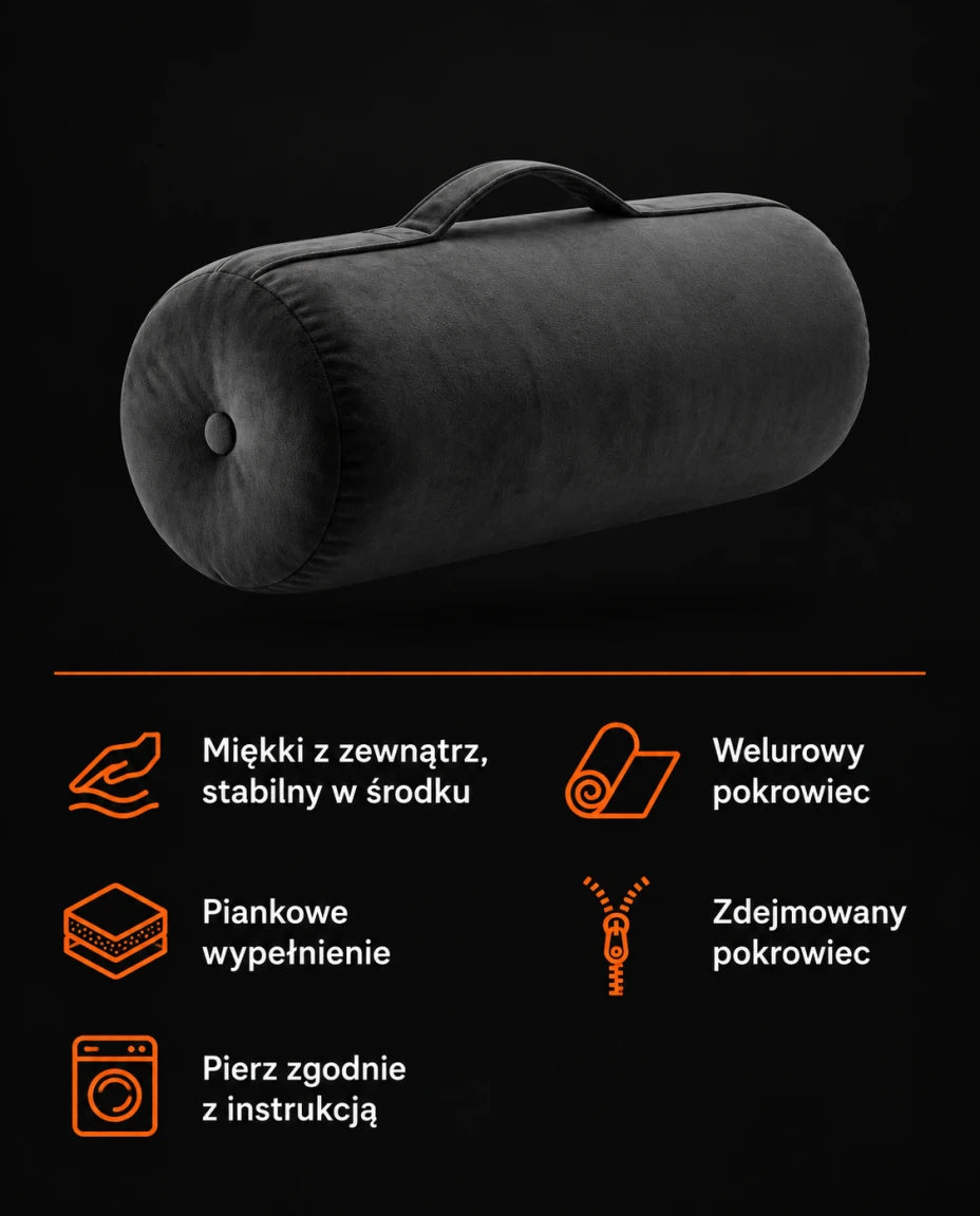 Miękki z zewnątrz, stabilny w środku — Welurowy pokrowiec — Piankowe wypełnienie — Zdejmowany pokrowiec — Pierz zgodnie z instrukcją